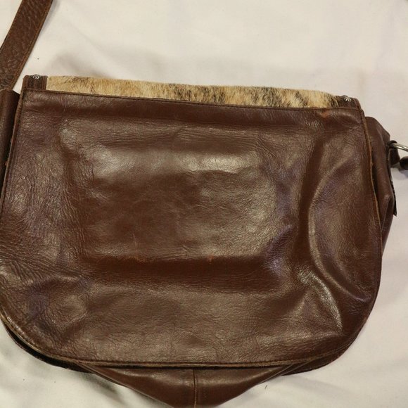Genuine Leather Cow Hair Cross Studded Accent Shoulder Purse - Picture 7 of 12